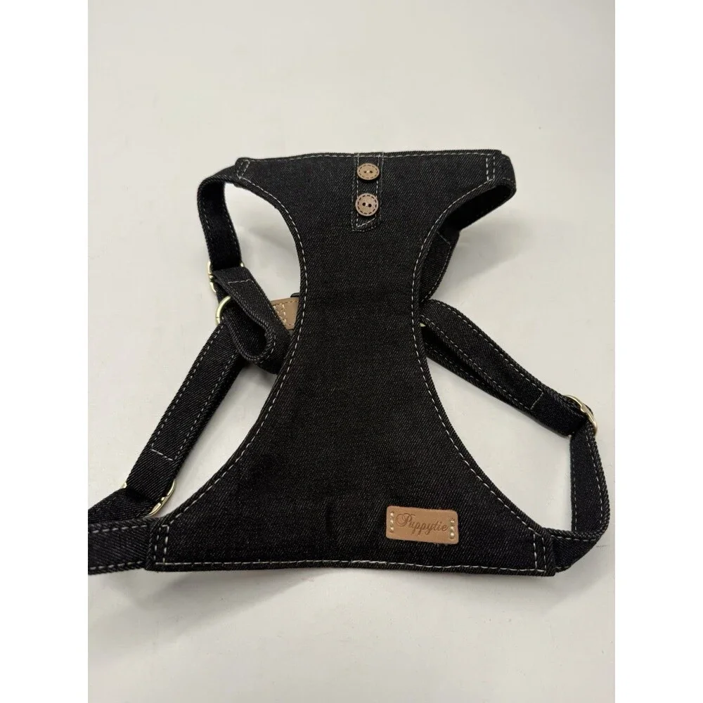 Puppytie Dog Harness Multifunction Leash Set Black Denim Small No Pull